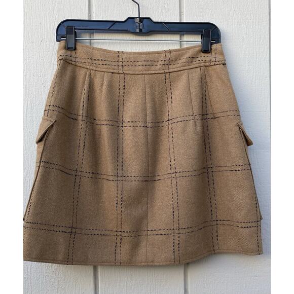 Madewell Wool Blend Brown Windowpane Plaid A-Line Skirt Women's Size 4 - Picture 4 of 16